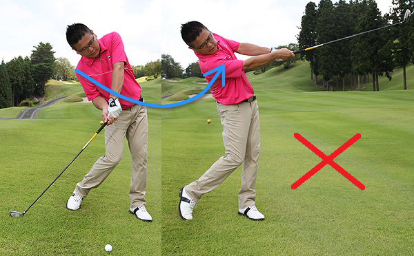 ゴルフのダウンスイングで左肩が上がる癖を直す方法